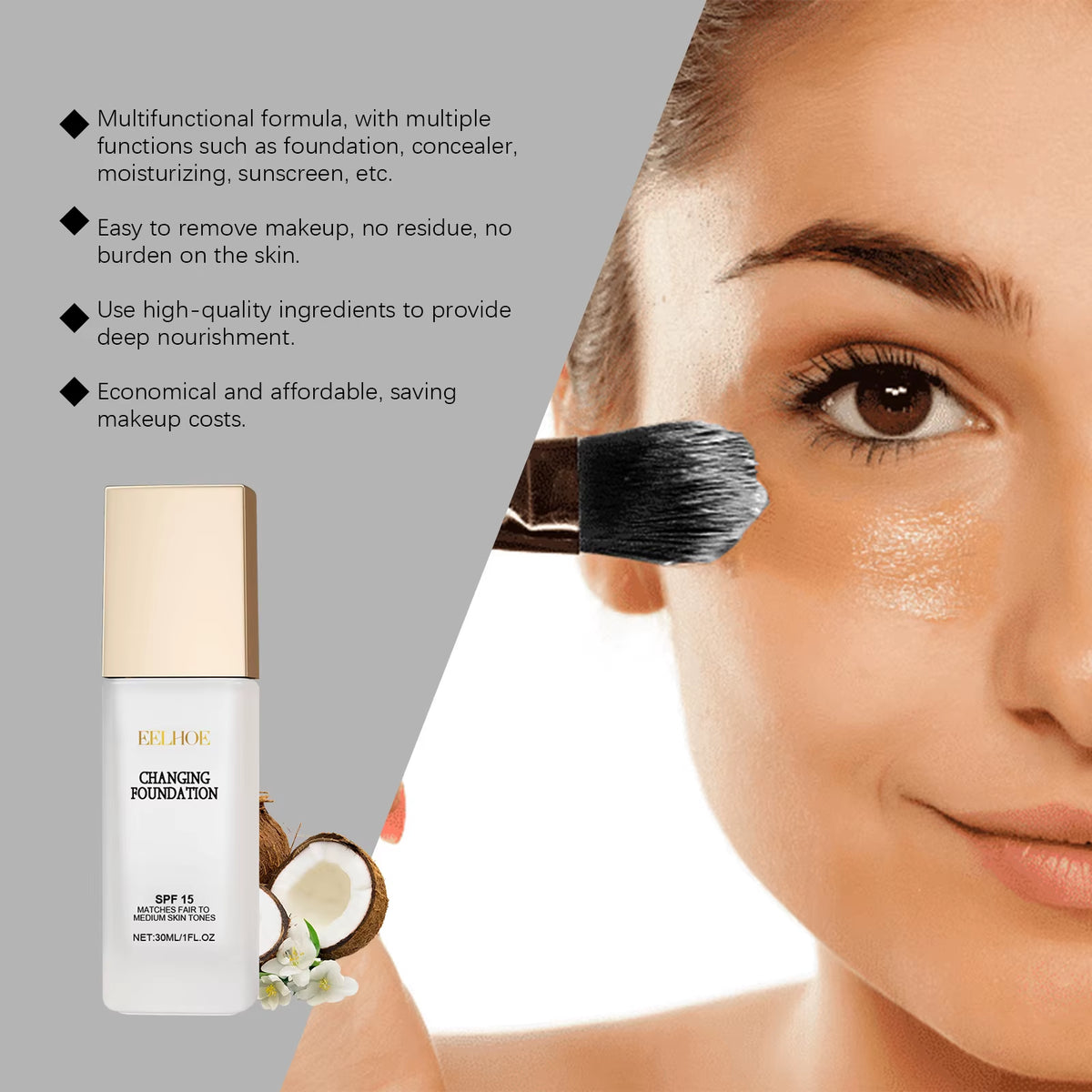 Spf 15 Colour Changing Foundation Full Coverage Waterproof Makeup of the Face Brightening Mature Skin Foundation Cosmetics 30Ml